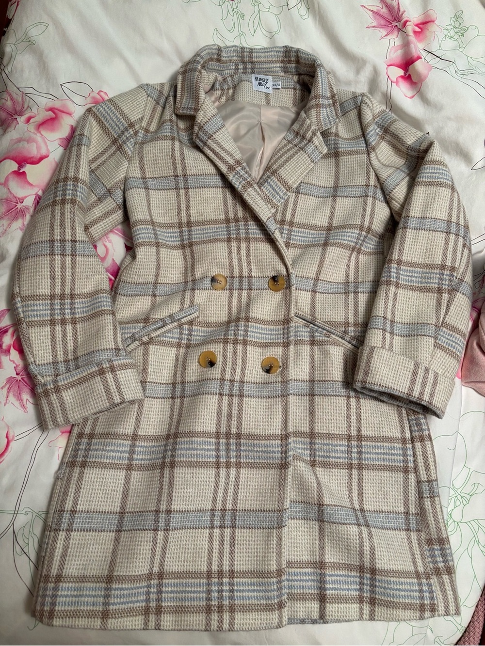 Plaid Women's Coat - blue, brown, beige